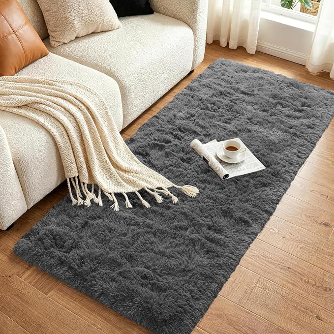2x6 Dark Grey Fluffy Soft Runner Rug Non-Slip - Image 3