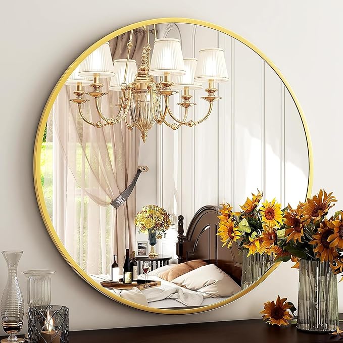 HARRITPURE Round Mirror 36 Gold Wall Mounted Circle Mirrors Vanity Mirror with Brushed Aluminum Alloy Frame Modern Decoration for Bathroom, Living Room, Vanity, Bedroom, Entryway
