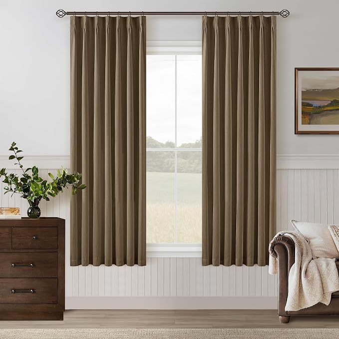 Dutch Cocoa 100% Blackout Pinch Pleated Linen 63 Inch Curtains by Twodrapes