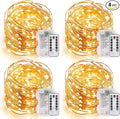 MUMUXI 4 Pack 33ft Fairy Lights with Remote Control, 100 LED Battery Operated String Lights, Waterproof and Perfect for Outdoor Indoor Decorations, Warm White LED Christmas Halloween Lighting
