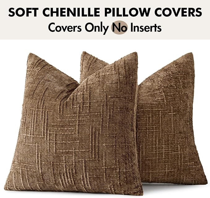 MIULEE Chenille Textured Fall Throw Pillow Covers Toffee 18x18 Set of 2 | - Image 7