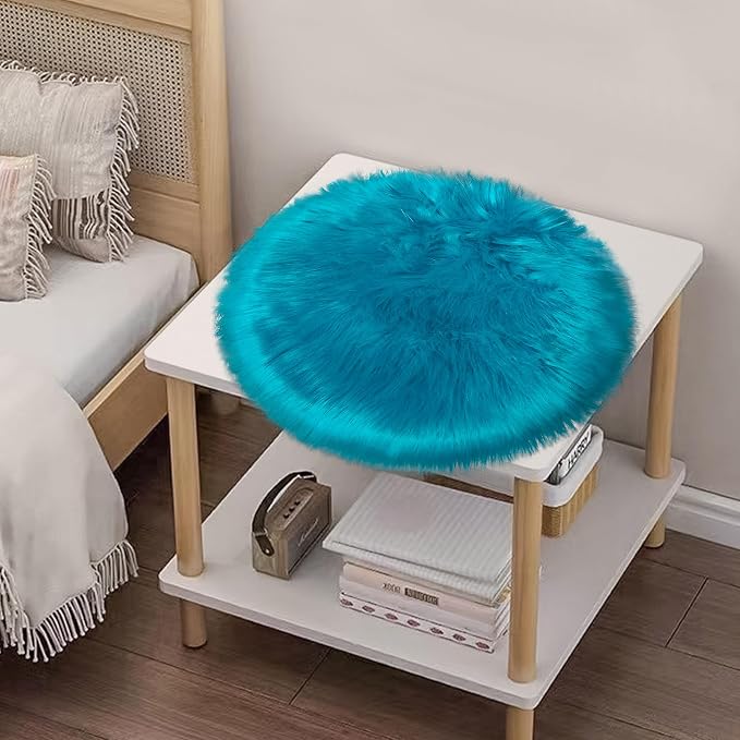 2ft Small Round Blue Rug, Thick Furry Fluffy Carpet - Image 6