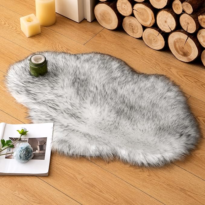 MIULEE Fluffy Area Rug 2'x3' Cloud Faux Fur Sheepskin Rug Gradient Grey | Luxury - Image 5