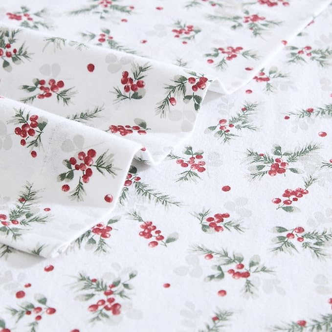 Laura Ashley - Flannel Sheets King Size, Anti-Pilling & Wrinkle Resistant Cotton, Touchably Soft for All-Season Comfort - Bed Sheets with Matching Pillowcases & Fitted Sheet (Berry Bright Red)