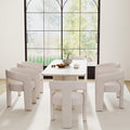 Modern Barrel Dining Chairs Set of 6, Linen Upholstered Accent Chairs with Arms Comfy Makeup Vanity Chairs, Dining Living Room Kitchen Chairs, Beige