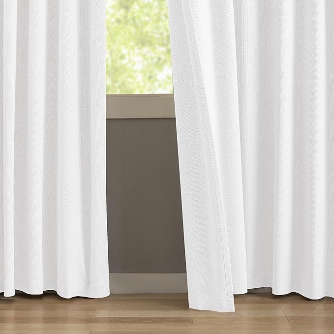 KangBang Pinch Pleated White Curtains Blackout 102 Inches Long-Pinch Pleat Linen Drapes 2 Panels Set for Living Room Dining with Hooks, Soft Elegant Window Treatments with Hooks,40Wx102L, Pure White