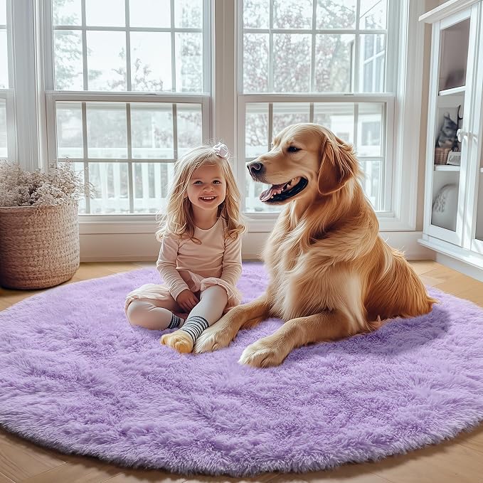 Light Purple Round Rugs 6ft for Living Room Bedroom, Fluffy Circle Area Rug for - Image 5