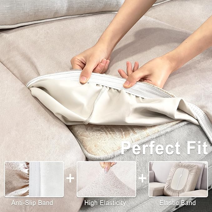 ANARACHON Leather Look Couch Cushion Covers Sofa Seat Slipcovers Sets Couches - Image 4