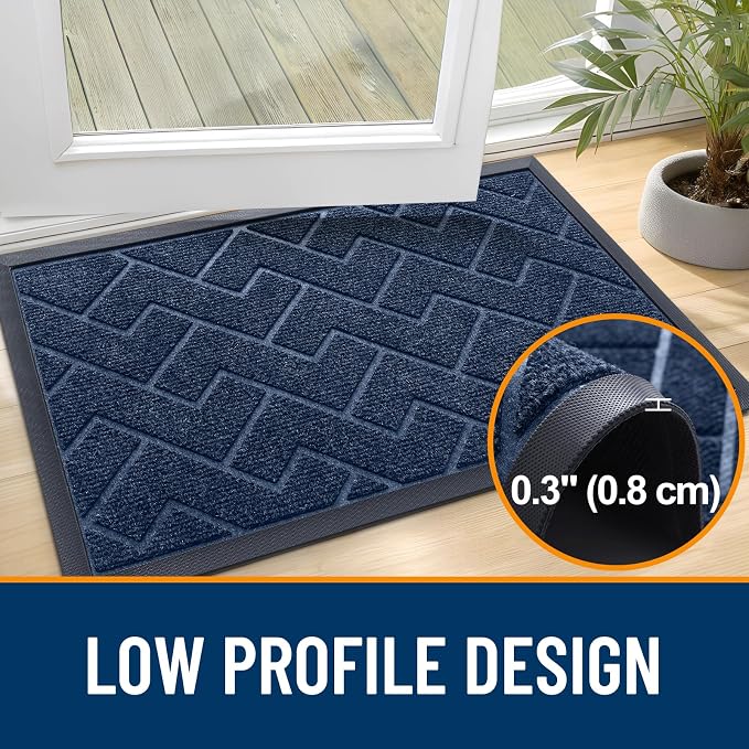 OLANLY Front Door Mat Outside 47x23, All-Season Absorbent Rubber Doormat | Blue - Image 4