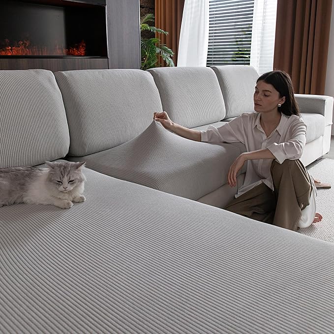 OHSIO Sectional Couch Covers, Wear Resistant Stretch Sofa Covers Washable Soft by OHSIO