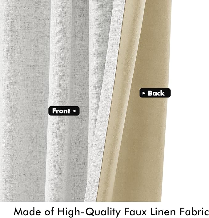 MIULEE 100% Blackout Linen Curtains 42 x 84 Inch Heathered White 2 Panels | - Image 6