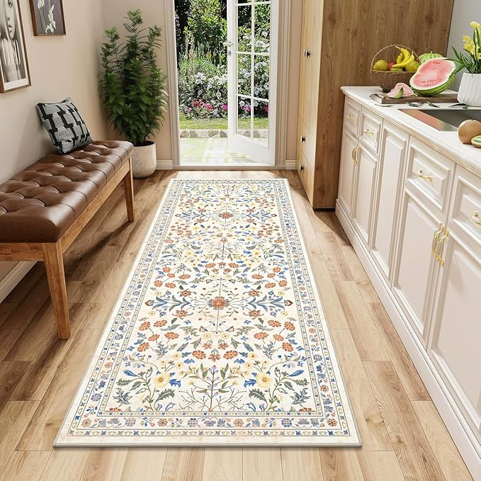 Yamaziot 2x5 Washable Hallway Runner Rug Non Slip Carpet, Colorful Beige | Soft by Yamaziot