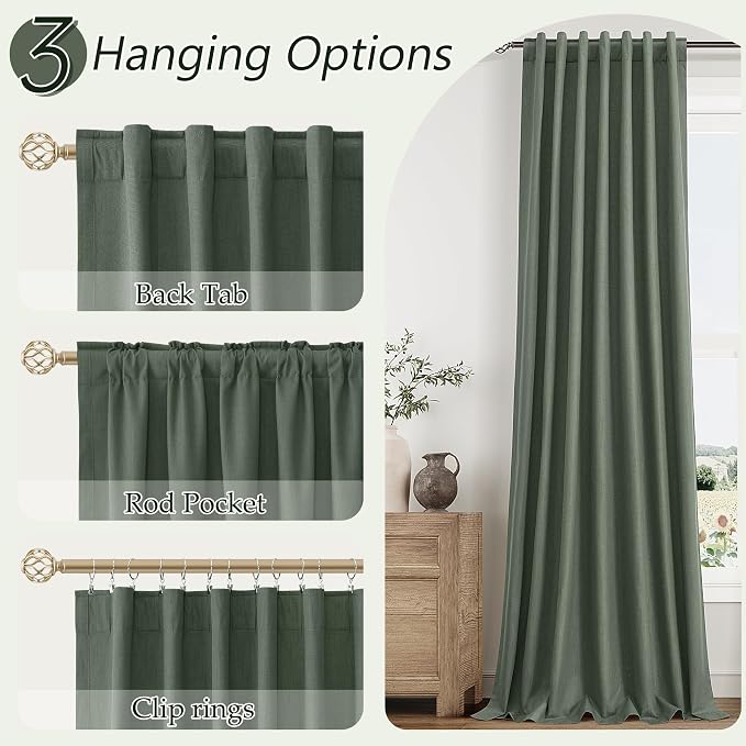 Olive Green 100% Blackout Curtains 96 Inch Length 2 Panels Set - Image 6