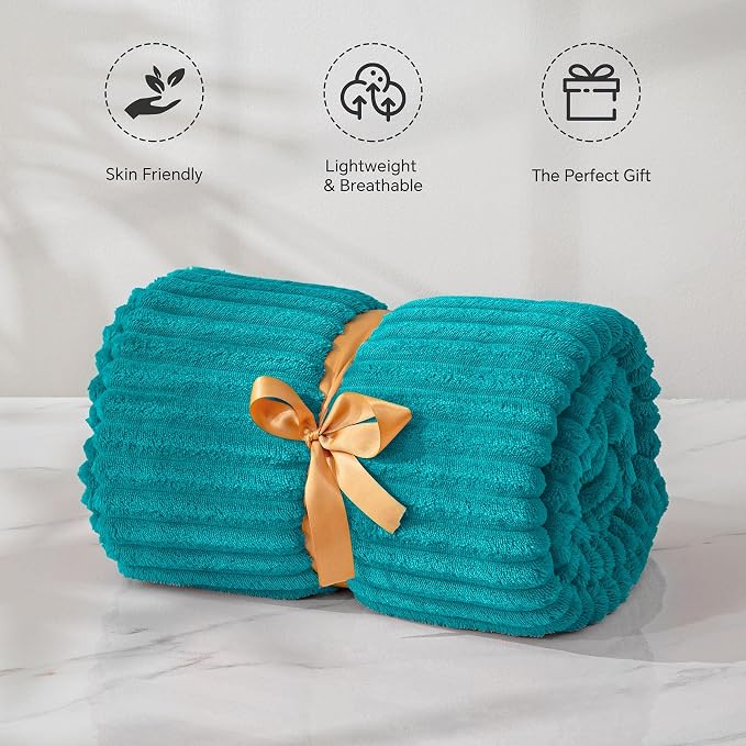 BEDELITE 3D Ribbed Ocean Blue Fleece Throw Blanket - Image 4