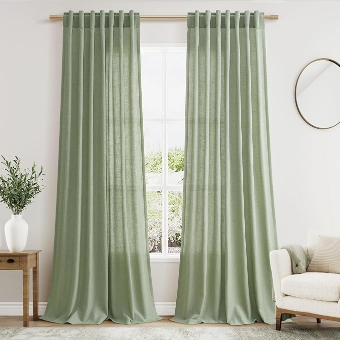 Light Sage Linen Curtains 96 Inches Long 2 Panels Set by Nanspring