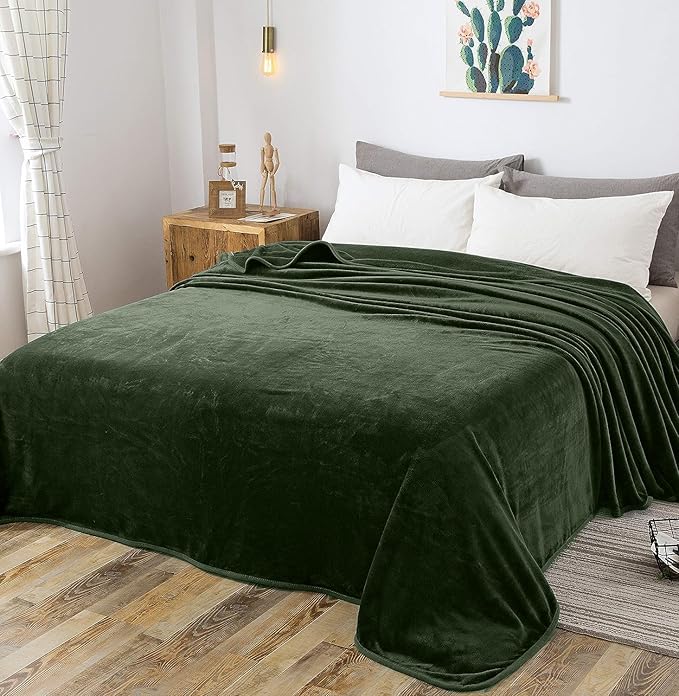 Polar Fleece Blankets Travel Size for The Bed Extra Soft Brush Fabric Super Warm Sofa Blanket 50" x 61"(Green Travel)