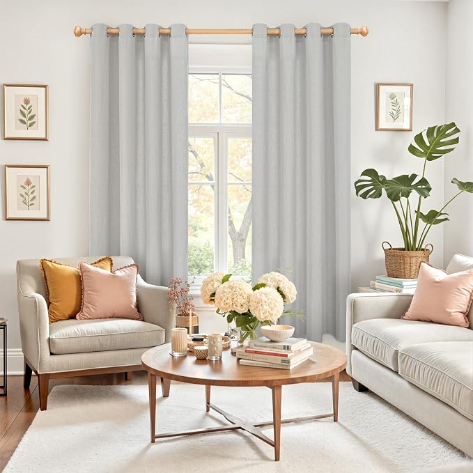 YoungsTex 72 Inch Length Grey Linen Curtains - Image 2