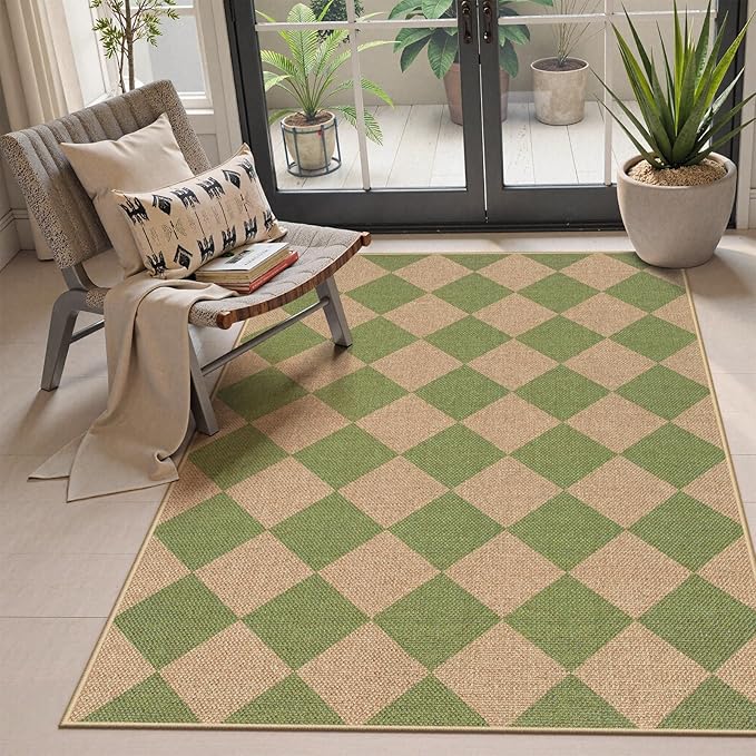 Lahome Checkered Easy Jute 3x5 Outdoor Rug, Washable Rugs by Lahome
