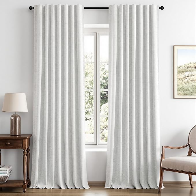 MIULEE 100% Blackout Linen Curtains 42 x 96 Inch Heathered White 2 Panels | by MIULEE