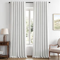 MIULEE 100% Blackout Linen Curtains 42 x 96 Inch Heathered White 2 Panels | by MIULEE
