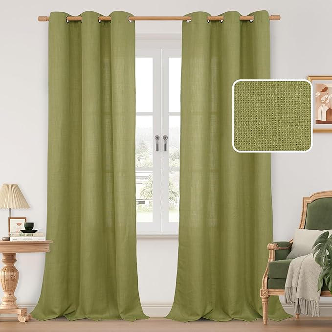 Light Filtering Moss Green Linen Curtains by LAMIT