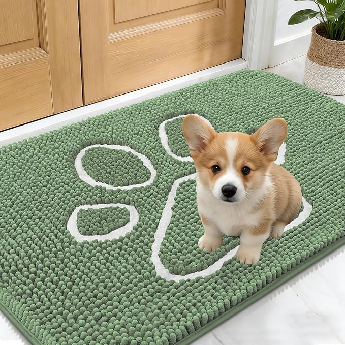 OLANLY Dog Door Mat for Muddy Paws 24x16, Paw Print Design Chenille Mud Mat | by OLANLY