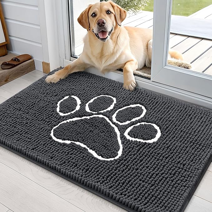 OLANLY Dog Door Mat for Muddy Paws 36x24, Paw Print Design Chenille Mud Mat | by OLANLY