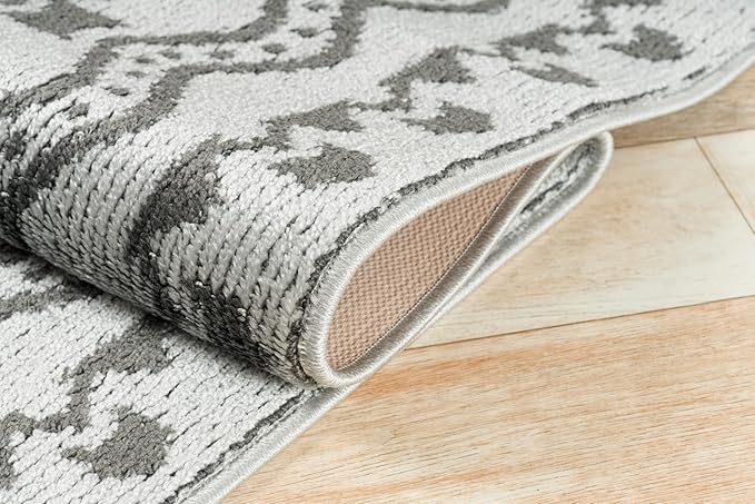 Custom Size Southwestern Style Runner Rug Mat for Wide Hallway Entryway Kitchen Laundry Room with Slip Resistant Latex Rubber Backing, Aztec Light Grey, 31 inch X 8 feet