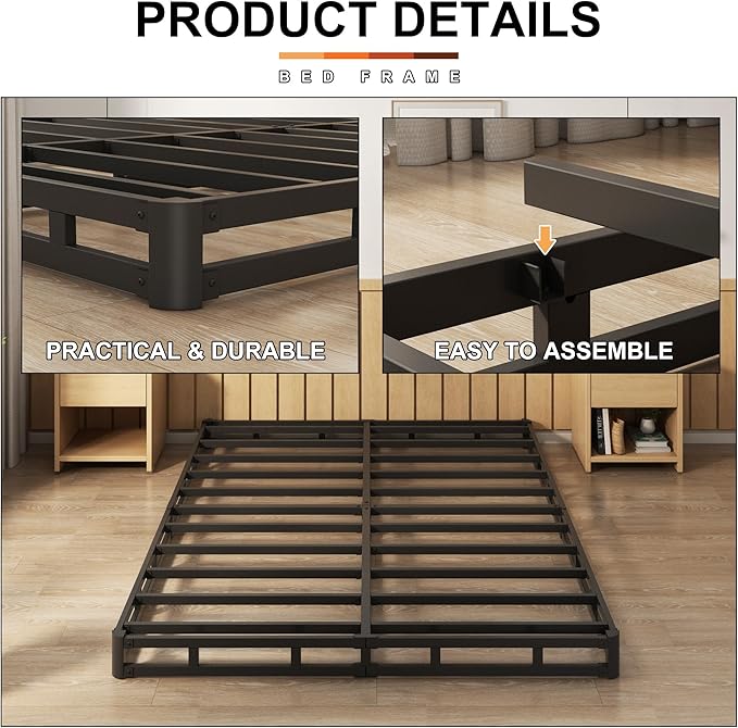 EMODA 5 Inch Full XL Box Spring, 3000 LBS Heavy Duty Metal XL Full Mattress Foundation with Fabric Cover, Easy Assembly, Black