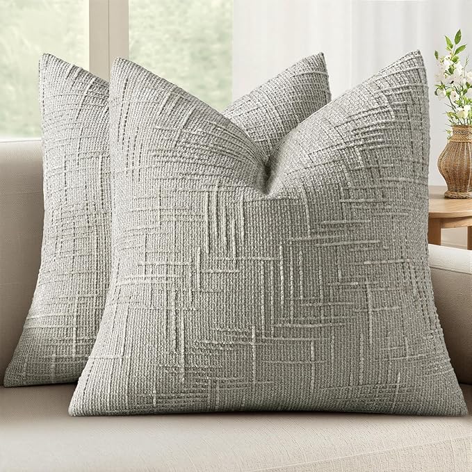 MIULEE Chenille Textured Throw Pillow Covers Light Grey 18x18 Set of 2 | Slubby by MIULEE