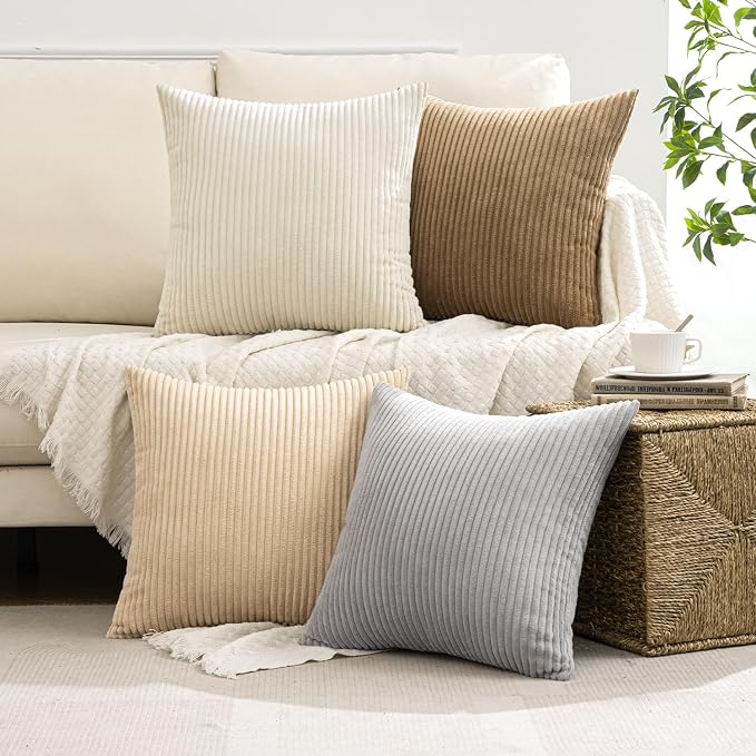 MIULEE Soft Corduroy Decorative Throw Pillow Covers Neutral 18x18 | Set of 4 - Image 2