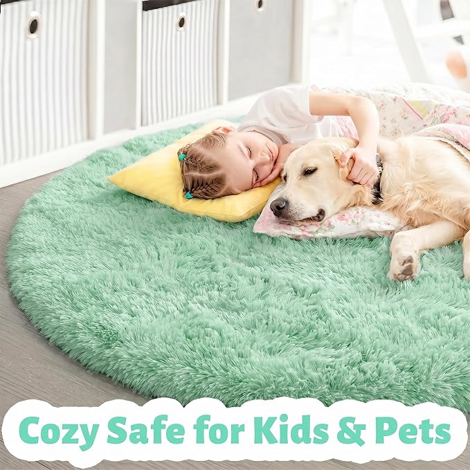 Amdrebio Sage Green Shag Round Circle Area Rug 6Ft - Image 2
