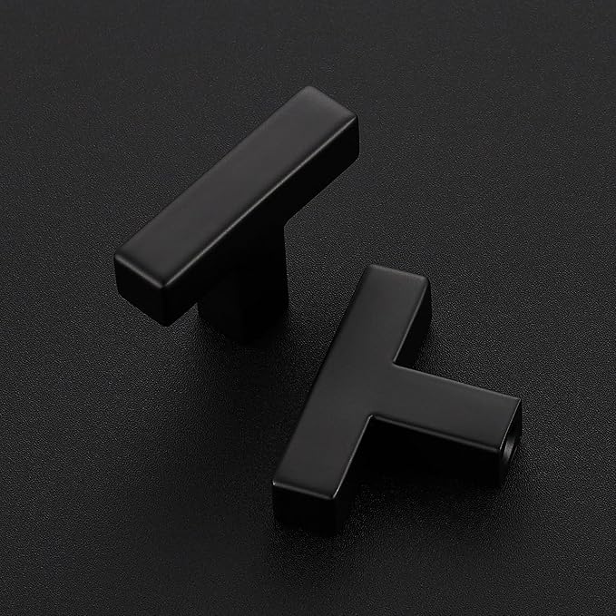 5 Pack Matte Black Cabinet Knobs - Kitchen Cabinet Knobs Black Cabinet Pulls for Kitchen Cabinet Drawer Stainless Steel Dresser Knobs for Cabinet Hardware 2in Length Single Hole Square