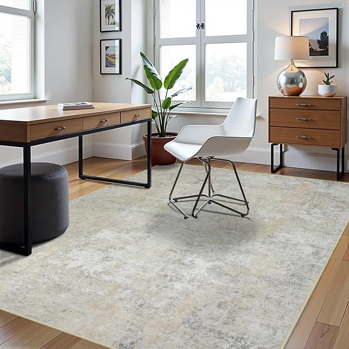 6x9 Area Rugs for Living Room Washable Bedroom Dining Room Beige Grey | Modern - Image 3