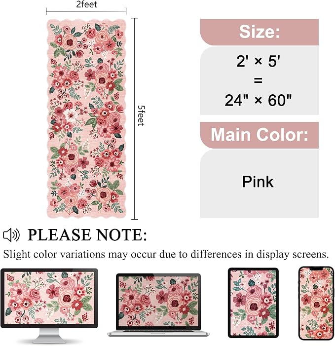 DUKINO 2x5 Washable Runner Rug, Floral Non Slip Rug - Image 2