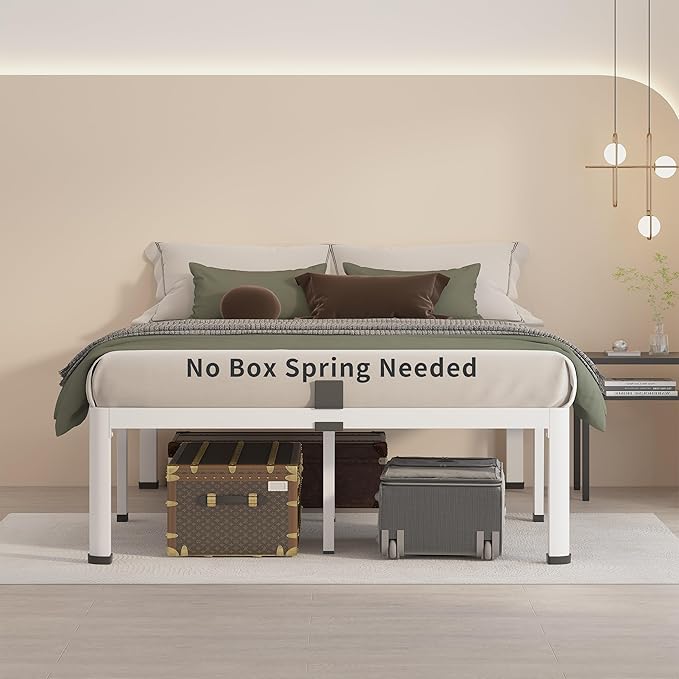 MAF 14 Inch California King Metal Platform Bed Frame White with Round Corner Legs, 3000 LBS Heavy Duty Steel Slats Support, Noise Free, No Box Spring Needed, Easy Assembly