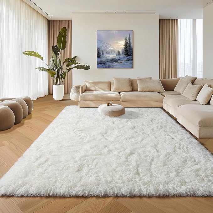 Cream White 8x10 Area Rugs for Living Room, Large Fluffy Shag Bedroom Rug - Image 6