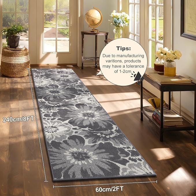 Findosom Hallway Runner Rug 2x8, Non Slip High-Low Textured Floral Washable - Image 2