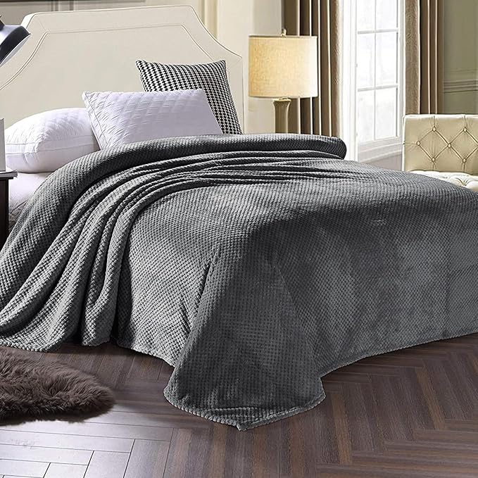 Exclusivo Mezcla Soft Waffle Fleece Bed Blanket King Size, Cozy Flannel - Image 3