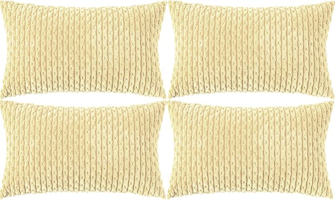 Set of 4 Pale Yellow Decorative Throw Pillow Covers 12x20 Inch Corduroy Pillow by Cozoomy
