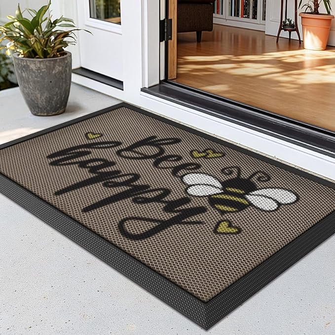 LUMI Outside Welcome Door Mat 24x36, Non-Slip Durable Rubber Easy Clean | Bee by LUMI