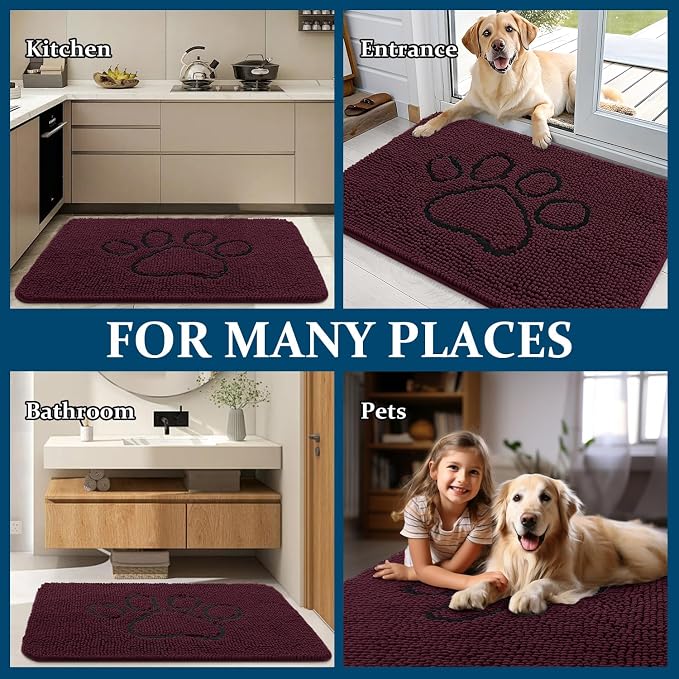 OLANLY Dog Door Mat for Muddy Paws 30x20, Paw Print Design Chenille Mud Mat | - Image 8