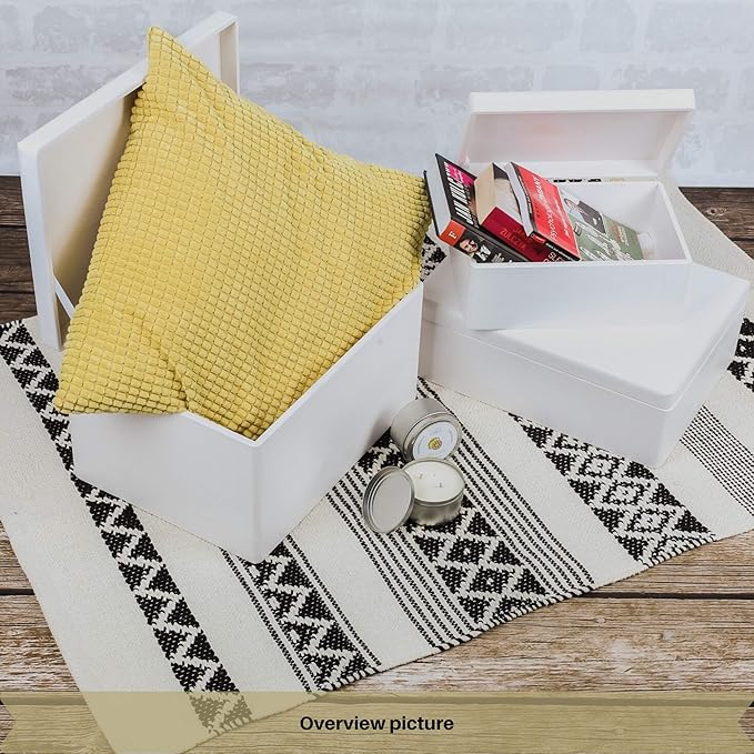 Large White Wooden Box Storage with Hinged Lid | 11.8 x 7.87 x 5.51 inches (+-0.5) | Gift Box for Tool Dog Toy Shoes Clothes Kitchen Storage | Rough UNSANDED Wood Keepsake Chest