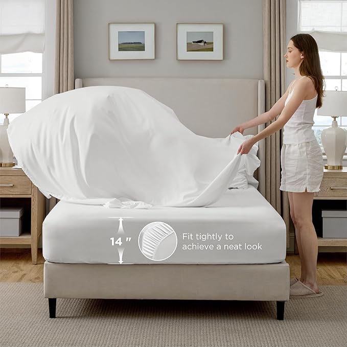 Bedsure California King Comforter Set White - Bed in a Bag Cal King Bedding Set 7 Pieces, GentleSoft™ Pintuck Bed Set Gift for Family, Pinch Pleat White Comforter with Sheets, Pillowcases & Shams