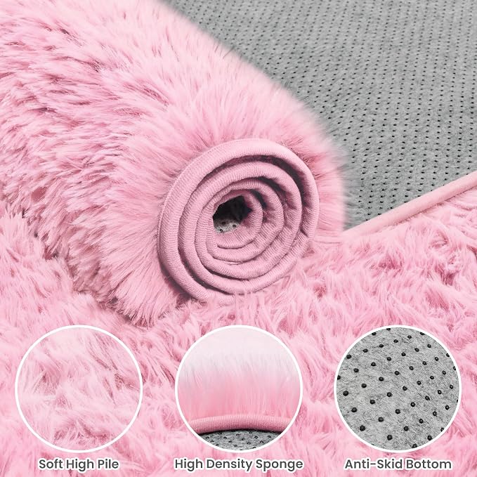 8x10 Fluffy Shag Area Rugs for Living Room Bedroom: Soft Carpet Light Pink | - Image 6