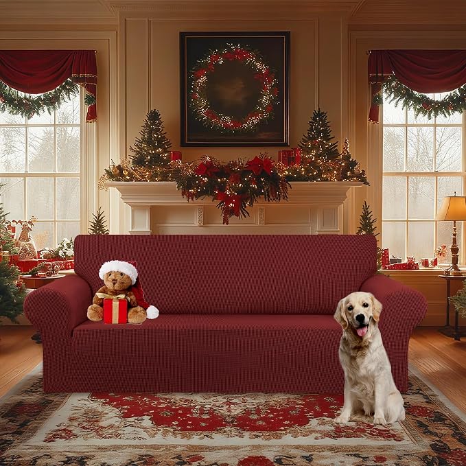 Stretch Oversized Couch Covers for Sofa Slipcover, Dark Red | 1-Piece Washable - Image 2