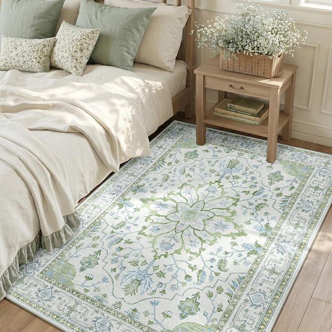 RELEANY Washable Area Rug, Water Repellent, Pet Friendly, Vintage Floral Boho by RELEANY