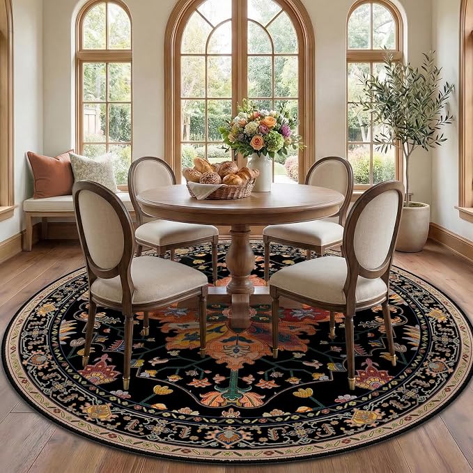 RELEANY Washable Area Rug, Round 7ft, Water Repellent, Pet Friendly, Vintage by RELEANY