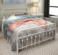 TUSEER Metal Bed Frame Queen Size with Vintage Headboard and Footboard Platform Base Wrought Iron Bed Frame (Queen,White)