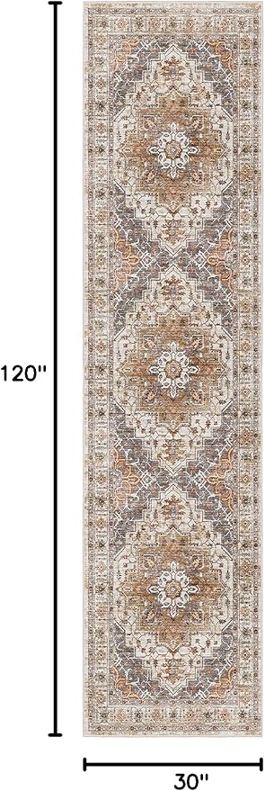 Madane Hallway Runner Rug 2'6''x10' Kitchen Runners Vintage, Turmeric/Grey | - Image 2